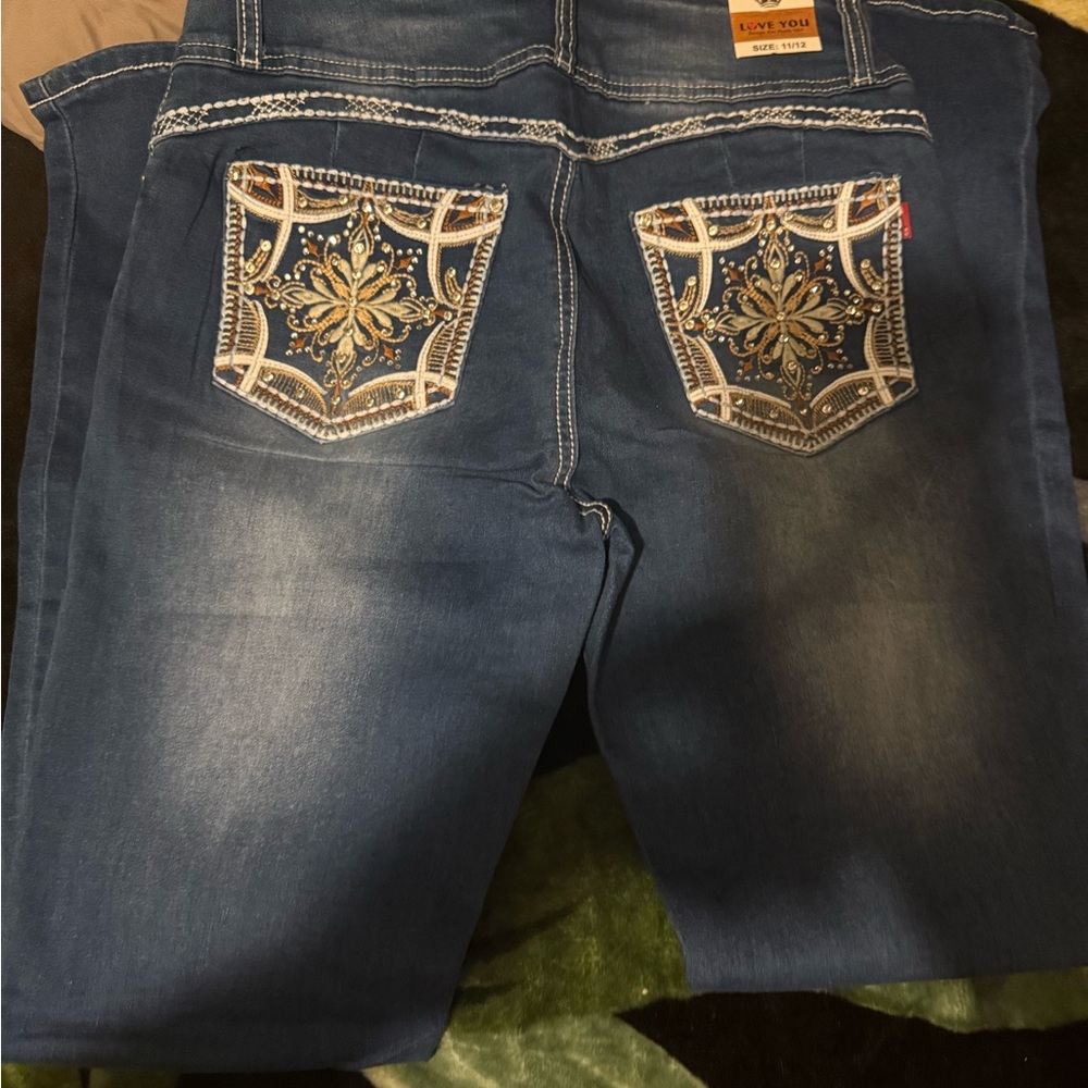 Embellished Blue Boot Cut Jeans